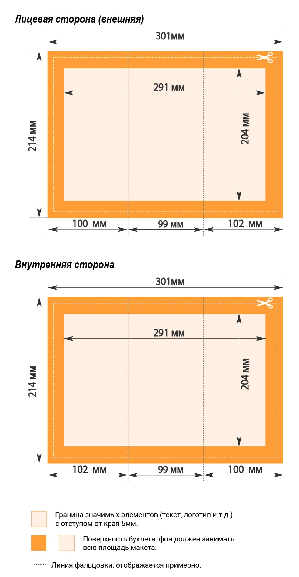 Требования к макетам буклетов с двумя фальцами